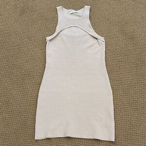 Abercrombie & Fitch Tan Ribbed Sleeveless Knit Dress size Medium Front Cutout
